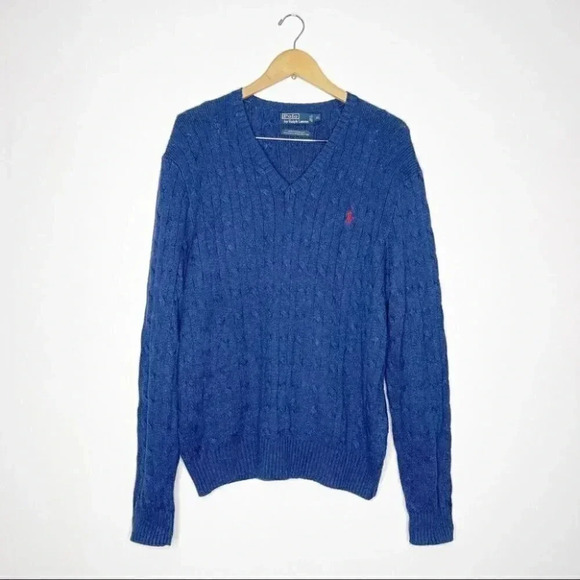Polo by Ralph Lauren Tussah Silk V Neck Cable Mens Sweater Size XL - Picture 1 of 4